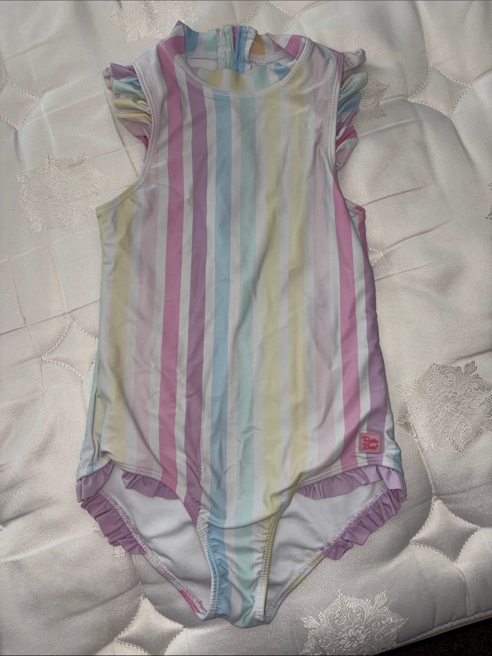 Size 10 Rufflebutts Girls Pastel Stripe Ruffle One-Piece Swimsuit